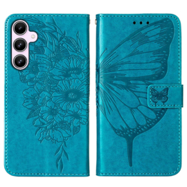 PU BookCover Hoes Etui voor Samsung Galaxy A55 - 5G    Vlinders   Turquoise