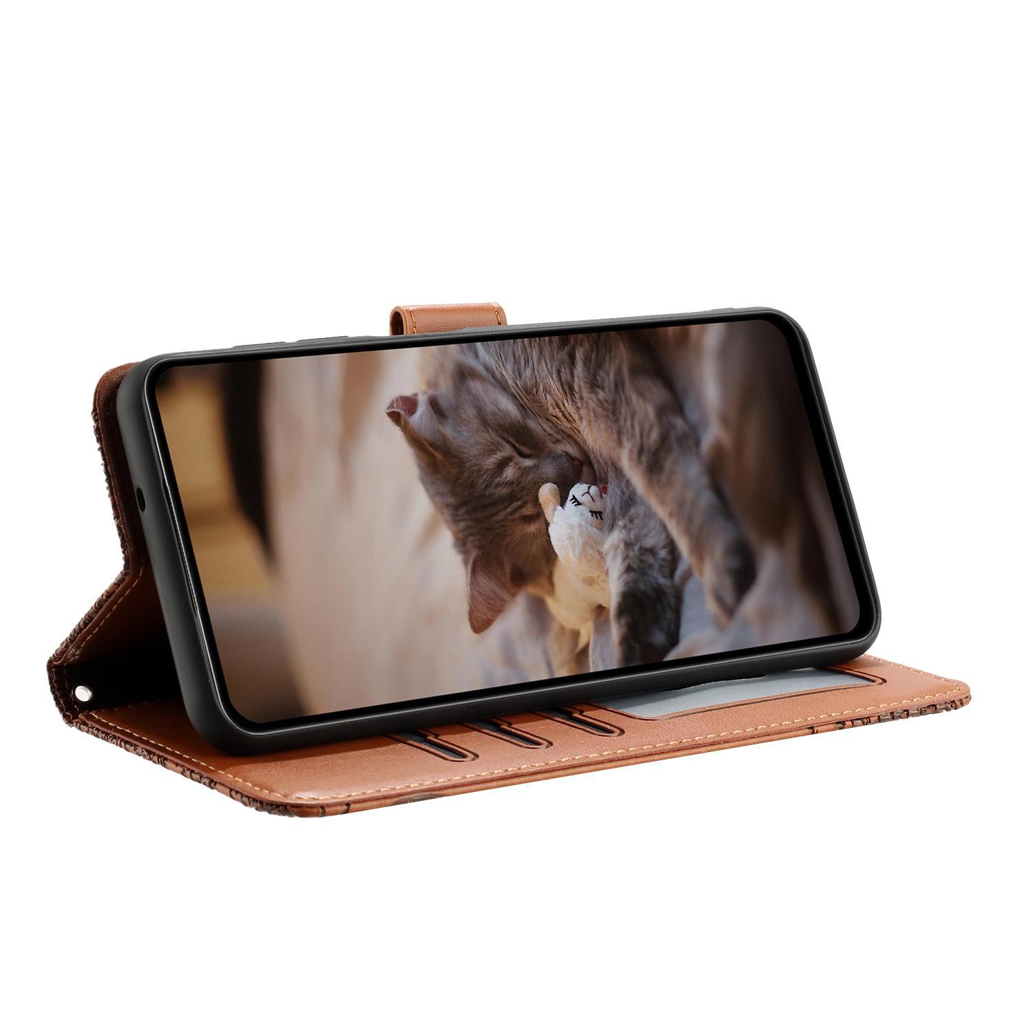 BookCover Hoes Etui voor Samsung Galaxy A56 - A36  -  Bruin  - Katten op Muurtje - Reliëf