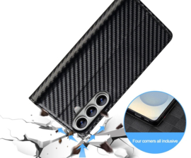 Luxe BoekCover Hoes Etui voor Samsung Galaxy A37 - A36 - A56 -   Zwart   -  Rood  -  Carbon