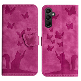BookCover Hoes Etui voor Samsung Galaxy A56 - A36  -  Vlinders en Kat  - Roze  - Reliëf