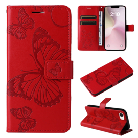 BookCover Hoes Etui voor iPhone SE 4 -2024     Rood   -   Vlinder