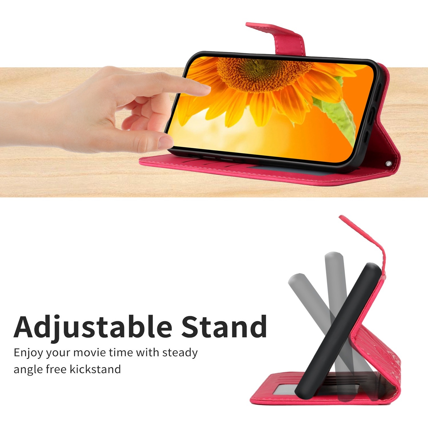 Hoes - Etui - Tas voor Samsung Galaxy A36  -  A56   Met Schouder - Draagkoord -  Roze/Magenta -  Zonnebloem Reliëf