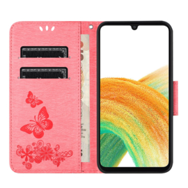 PU BookCover Hoes Etui voor Samsung Galaxy  A55    Roze Vlinders