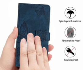 BoekCover Hoes Etui voor Samsung Galaxy A37 - A36 - A56 -  Blauw  -  Vlinders -  Reliëf