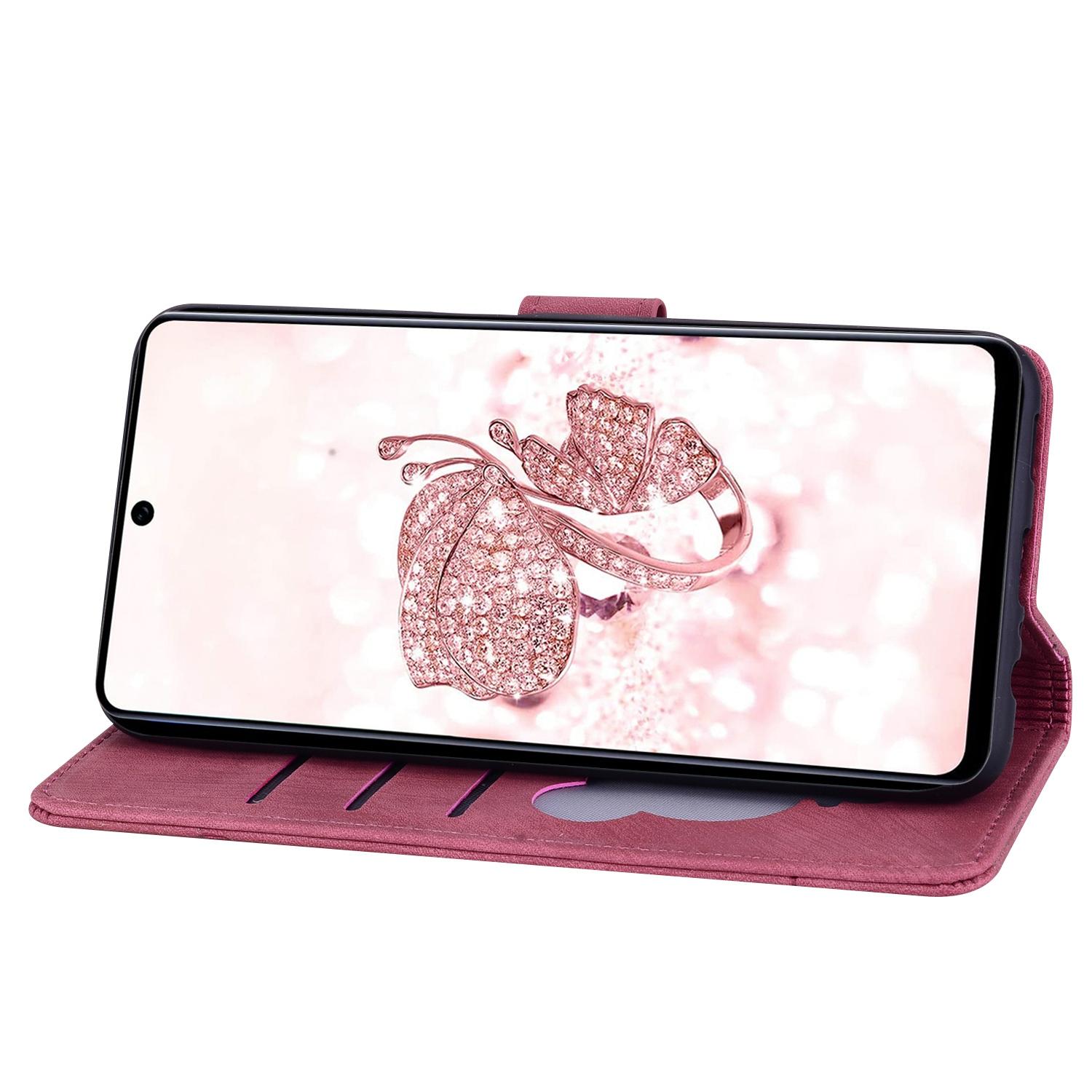 BoekCover Hoes Etui voor Samsung Galaxy A36 - A56  - Rood  - Bloemen Kat - Reliëf