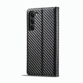 Luxe BookCover Hoes Etui voor Samsung Galaxy S23 FE Edition -  Zwart Rood Carbon