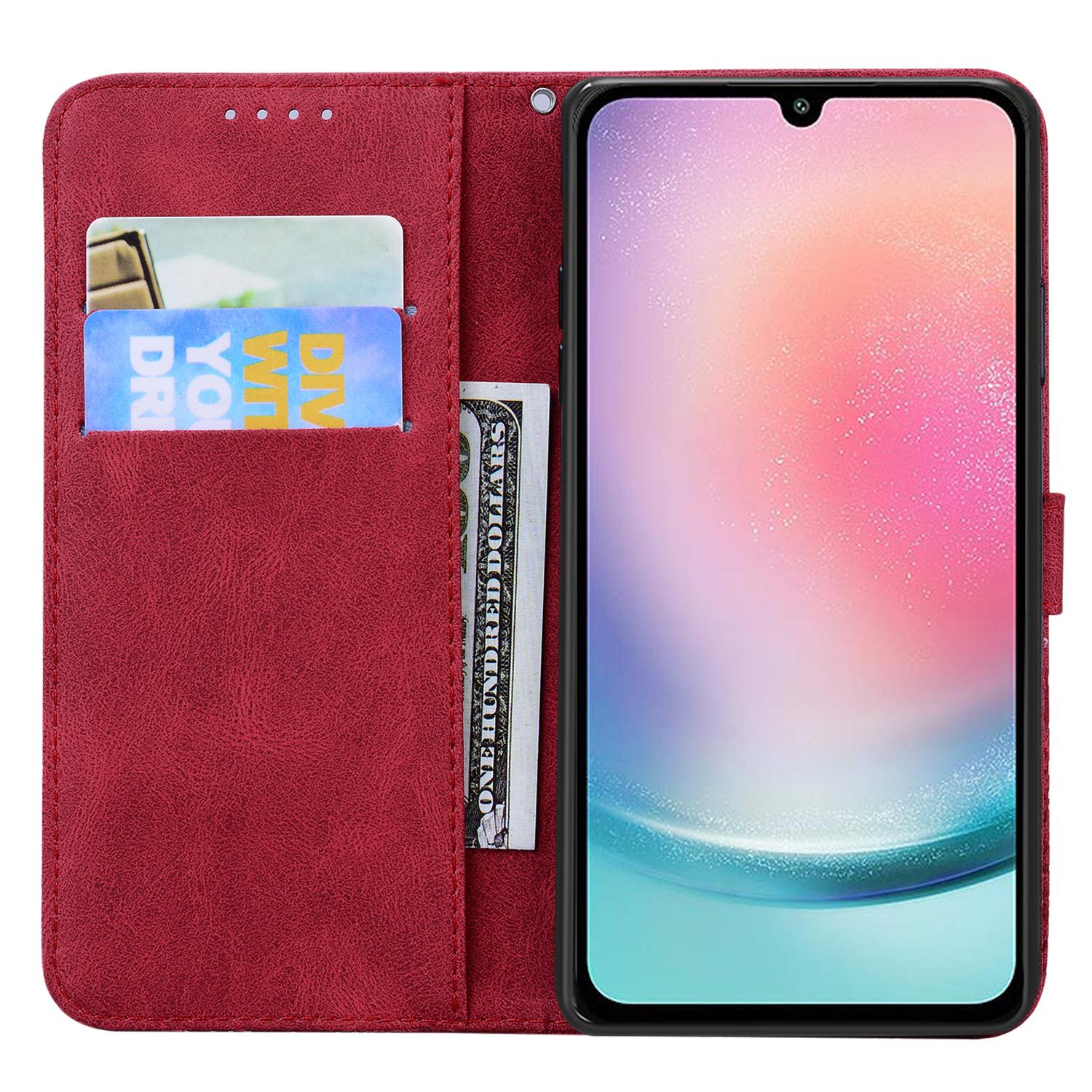 BoekCover Etui Hoes voor Samsung Galaxy A36 - A56  -  Rood -  Vlinder  - Reliëf