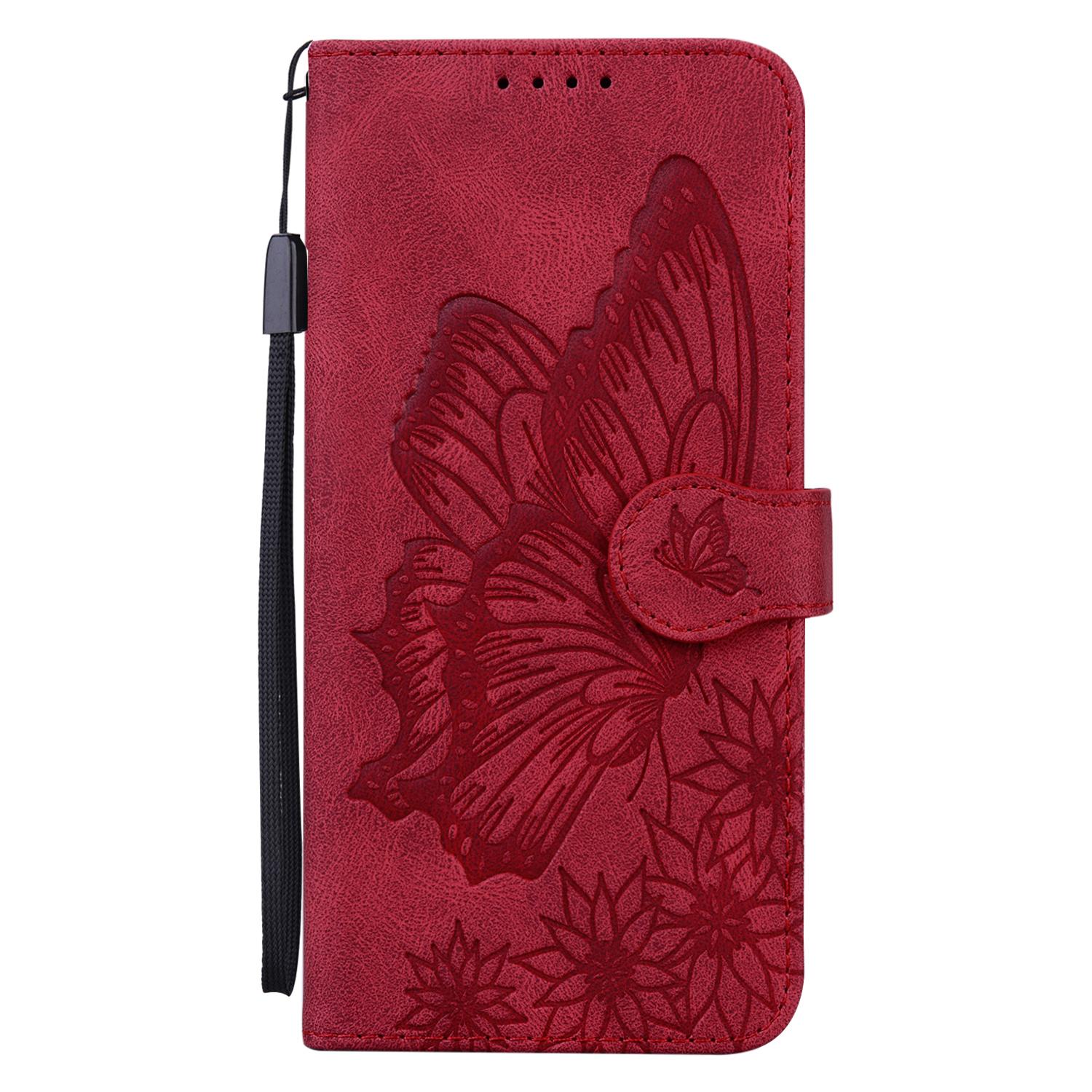BoekCover Etui Hoes voor Samsung Galaxy A36 - A56  -  Rood -  Vlinder  - Reliëf