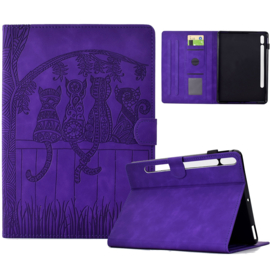 Bescherm-Etui Hoes Map voor Samsung Galaxy Tab S9 FE - S10 FE - 10.9 - Cartoon Cats - Paars
