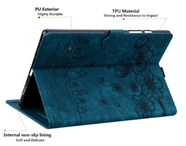 Luxe Bescherm-Etui Hoes Map voor Samsung Galaxy Tab A9 Plus - 11 -    Bloemen en Kat - Blauw