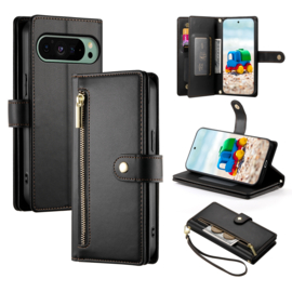 Luxe Portemonnee - Etui  Hoes Tas voor Google Pixel 9 - 9 Pro - 10 - 10 Pro  -  Met Schouder - Draagkoord -  Zwart