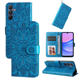 BookCover Hoes Etui voor Samsung Galaxy A16  - A26  Blauw - Bloem-Motief in Reliëf