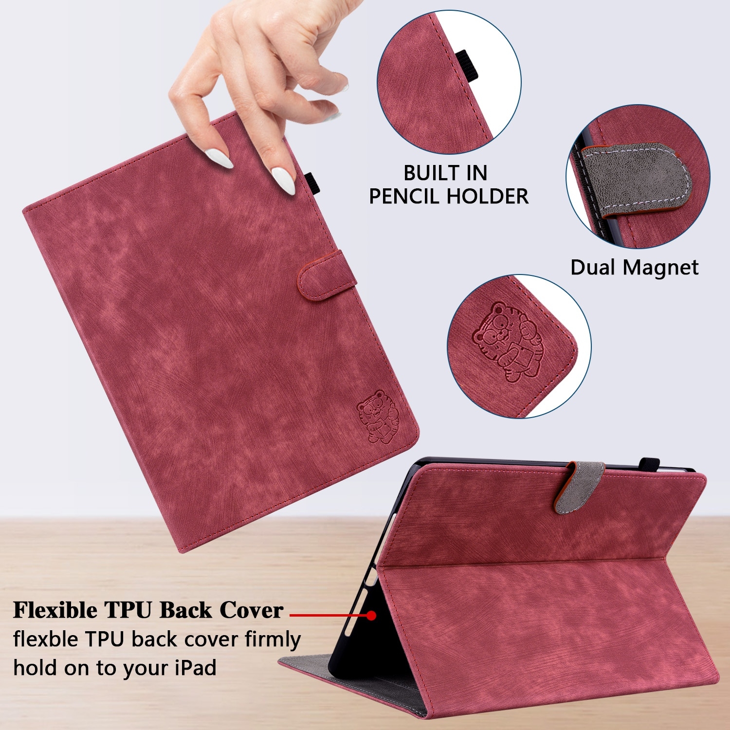 Luxe Bescherm-Etui Hoes Map voor Xiaomi Pad 7  -  7 PRO   -    " Cute Cat "  Rood
