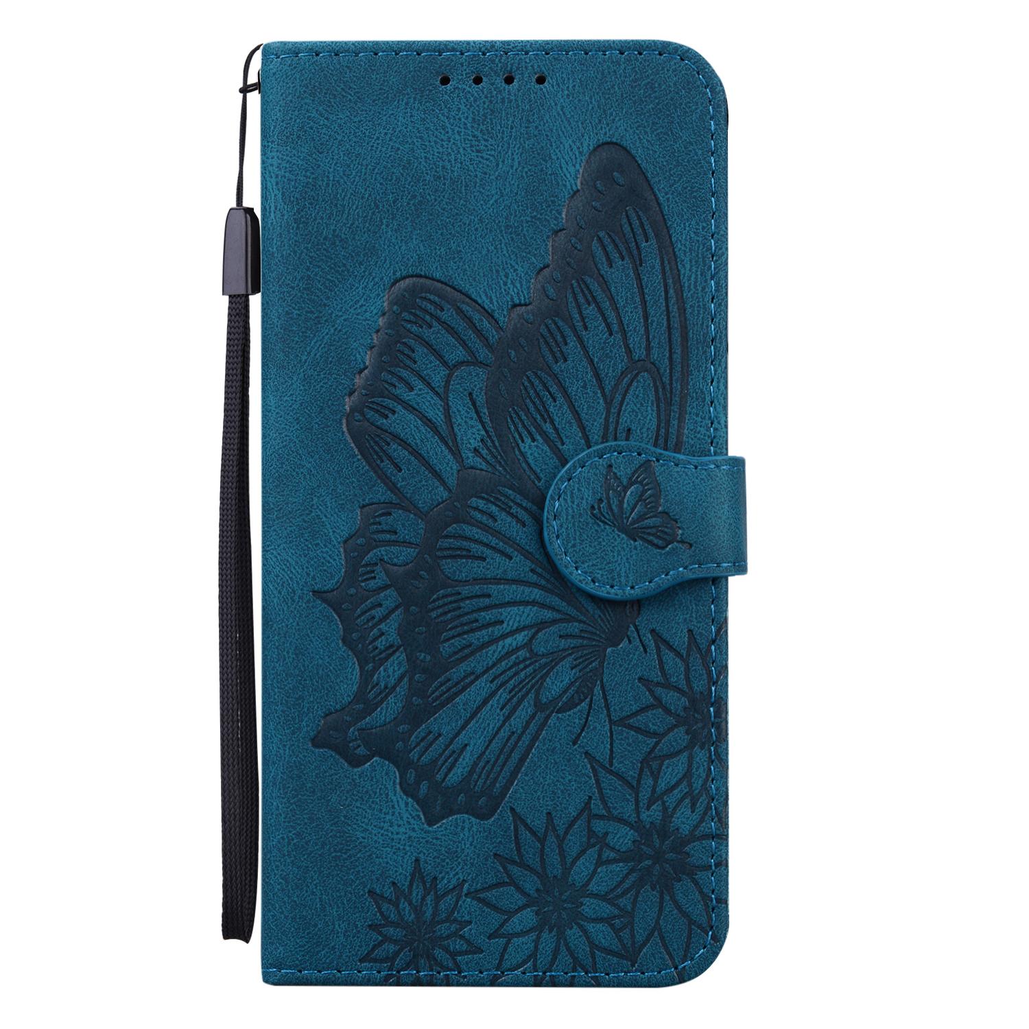 BoekCover Etui Hoes voor Samsung Galaxy A36 - A56  -  Blauw  -  Vlinder  - Reliëf