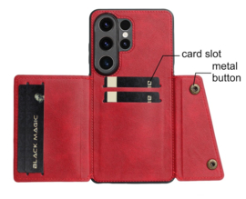 PU Bescherm-Hoes Cover met 4 Pas-vak voor Samsung Galaxy S26 ULTRA - Zwart