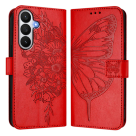 BoekCover Etui Hoes voor Samsung Galaxy S26  -  Rood   -  Vlinder  - Reliëf - v1
