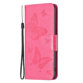 PU BookCover Hoes Etui voor iPhone 15 PRO MAX -  Magenta - Donker Roze   Vlinders