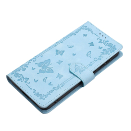 BoekCover Hoes Etui voor Samsung Galaxy A37 - A36 - A56 -  Lichtblauw  -  Vlinders -  Reliëf