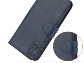 Luxe BookCover Hoes Etui voor Samsung Galaxy A56 - A36  -  Blauw  - Kat  - Reliëf