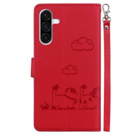 BookCover Hoes Etui voor Samsung Galaxy A56 - A36  -  Cartoon Cats  - Rood   - Reliëf
