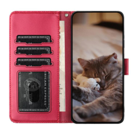 BookCover Hoes Etui voor Samsung Galaxy A56 - A36  -  Rood  - Katten op Muurtje - Reliëf