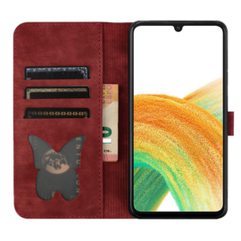 BookCover Hoes Etui voor Samsung Galaxy A56 - A36  -  Vlinders en Kat  - Rood  - Reliëf