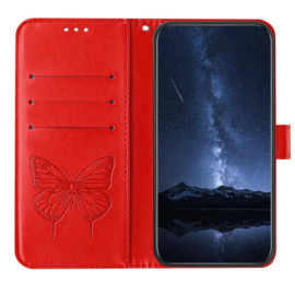 BoekCover Etui Hoes voor Samsung Galaxy S26  -  Rood   -  Vlinder  - Reliëf - v1