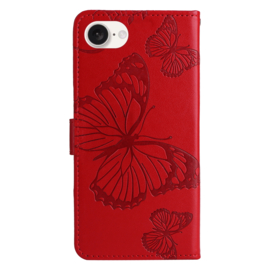 BookCover Hoes Etui voor iPhone SE 4 -2024     Rood   -   Vlinder