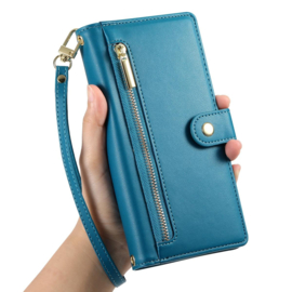 Luxe Portemonnee - Etui  Hoes Tas voor Samsung Galaxy A57   - Met Schouder - Draagkoord -  Blauw