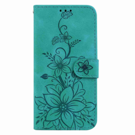 BoekCover Etui Hoes voor Samsung Galaxy S26  -  Turquoise   -  Lelie  - Reliëf - v1