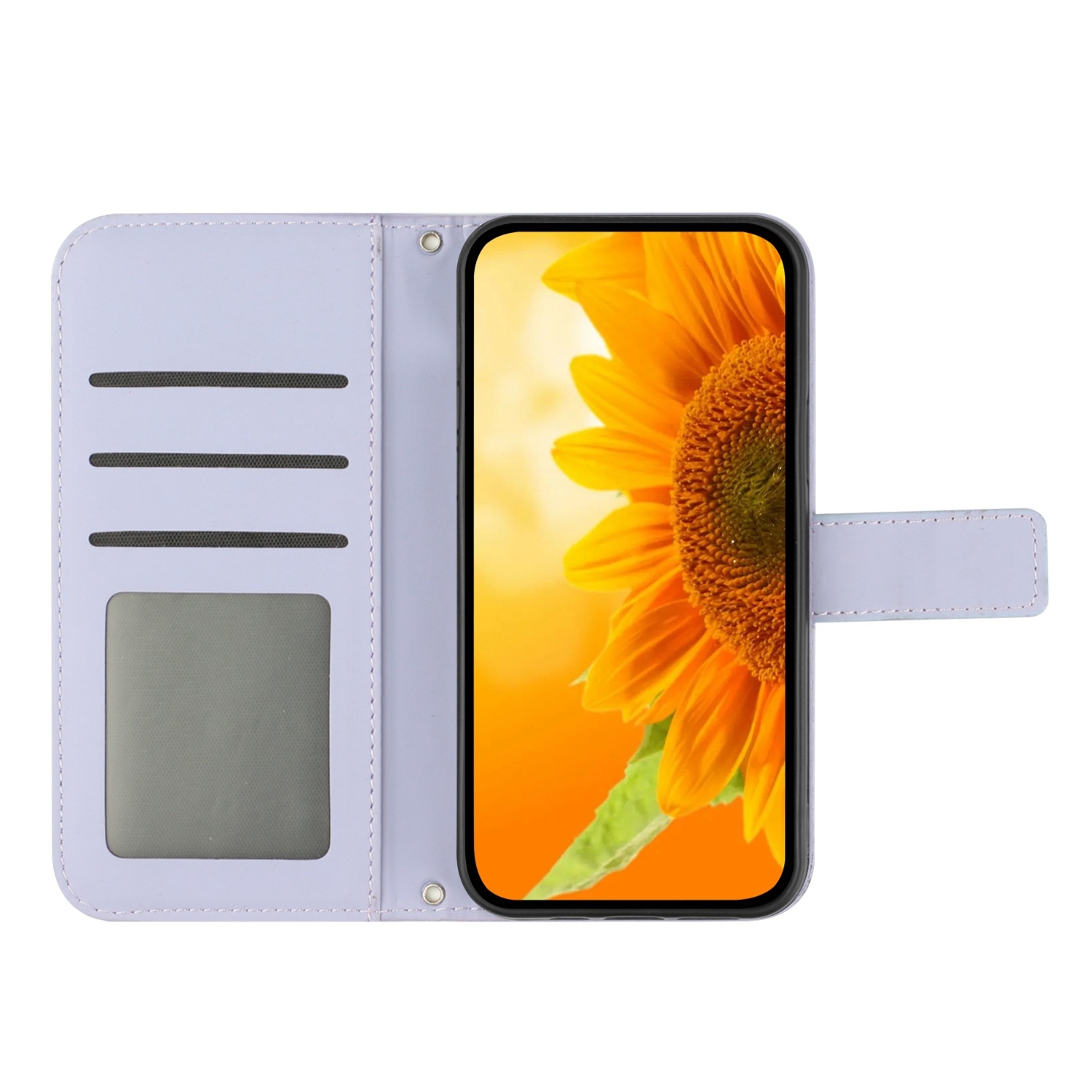 Hoes - Etui - Tas voor Samsung Galaxy A16  - A17 - A26  Met Schouder - Draagkoord -  Lila / Paars  -  Zonnebloem Reliëf