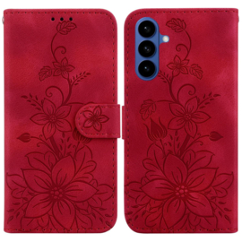 BoekCover Etui Hoes voor Samsung Galaxy S26  -  Rood   -  Lelie  - Reliëf