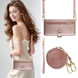 Luxe Portemonnee - Etui  Hoes Tas voor Samsung Galaxy A57   - Met Schouder - Draagkoord - Roze