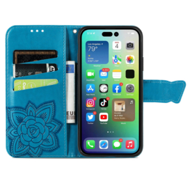 BookCover Hoes Etui voor iPhone 15      Vlinder    -   Blauw