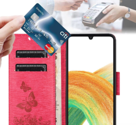 PU BookCover Hoes Etui voor Samsung Galaxy S24  - S25  Roze   -  Vlinders