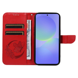 BoekCover Hoes Etui voor Samsung Galaxy A37 - A36 - A56  -  Vlinders -  Rood - V1*