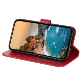 PU BoekCover Hoes Etui voor Samsung Galaxy A37 - A36 - A56   Rood   -  Bloem-Motief in Reliëf - V1