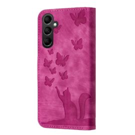 BookCover Hoes Etui voor Samsung Galaxy A56 - A36  -  Vlinders en Kat  - Roze  - Reliëf