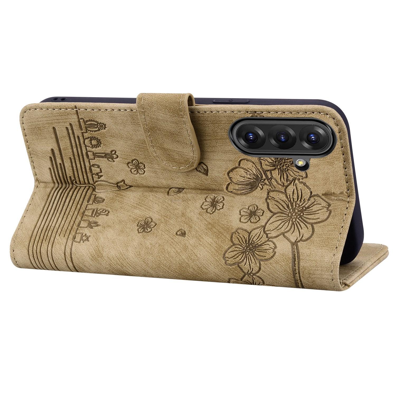 BookCover Hoes Etui voor Samsung Galaxy A36 - A56  -  Beige  - Bloemen Kat - Reliëf