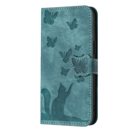 BookCover Etui Hoes voor Samsung Galaxy S24  - S25 - Groen  - Vlinders en Kat - Reliëf