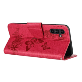 PU BookCover Hoes Etui voor Samsung Galaxy  A55    Rood  Vlinders
