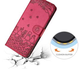 BookCover Hoes Etui voor Samsung Galaxy A06  -   Rood   - Katten op muurtje - Reliëf