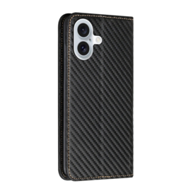 Luxe BookCover Hoes Etui voor iPhone 16    Zwart-Carbon