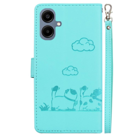 BookCover Hoes Etui voor Samsung Galaxy A06 - A07  -  Cartoon Cats  - Mint-Groen   - Reliëf
