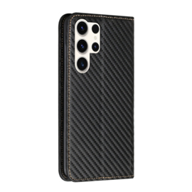 Luxe BookCover Hoes Etui voor Samsung Galaxy S25 Ultra   Zwart-Carbon