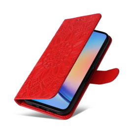 BookCover Hoes Etui voor Samsung Galaxy A35  -  Rood  - Bloem-Motief in Reliëf