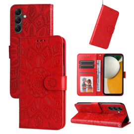 BookCover Hoes Etui voor Samsung Galaxy A15  - Rood - Bloem-Motief in Reliëf