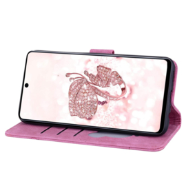 BookCover Hoes Etui voor Samsung Galaxy A36 - A56  -  Roze - Bloemen Kat - Reliëf