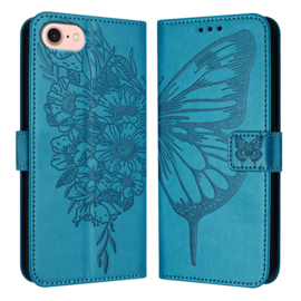 BookCover Hoes Etui voor iPhone SE 4 - 2024       Vlinder    -   Blauw