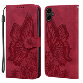 BoekCover Etui Hoes voor Samsung Galaxy A06 - A07  -  Rood -  Vlinder  - Reliëf